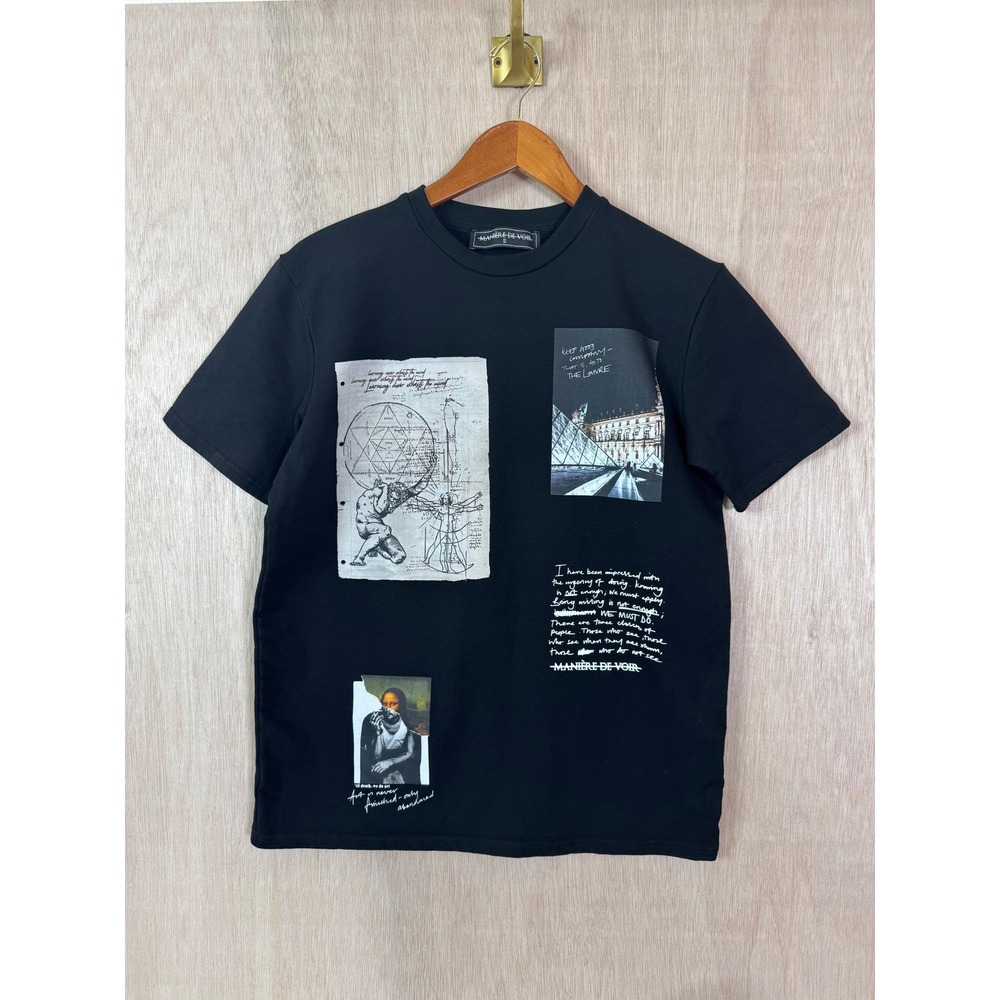 Maniere de Voir Mens Black Graphic Tee Renaissance Art Louvre Stretch Fitted S